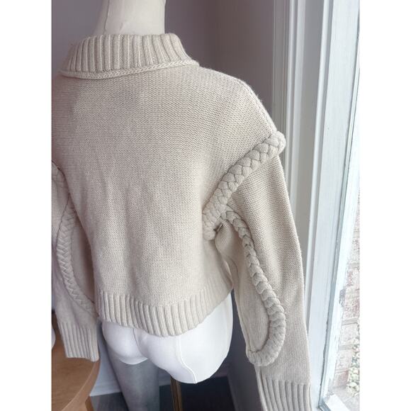 NWT Zara Shoulder Pad Knit Crop Crewneck Sweater Womens Medium Blogger Favorite - Picture 9 of 10